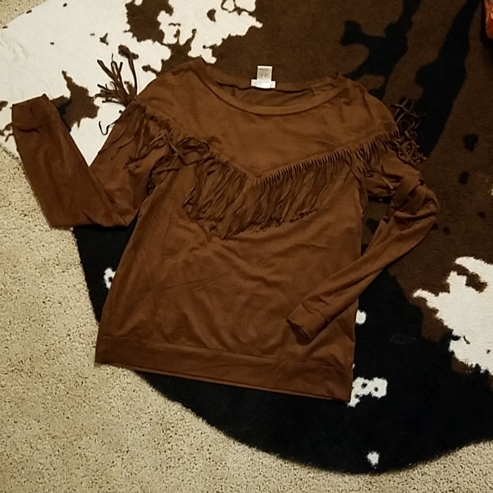 Brown fringed top